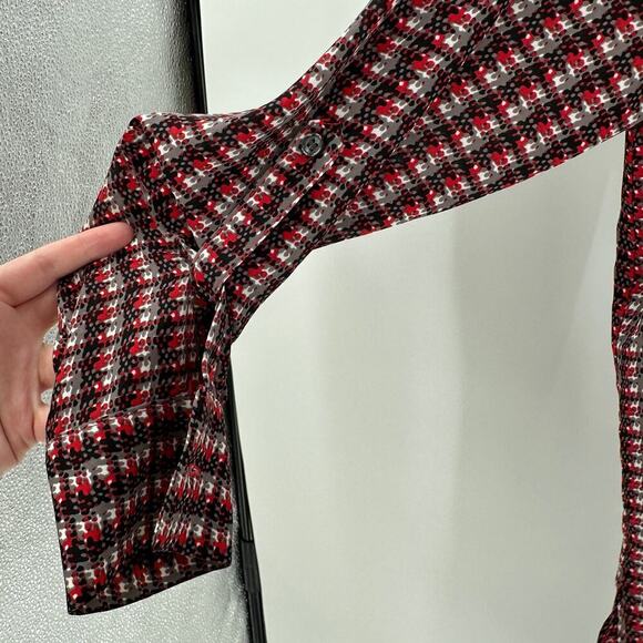 Lord & Taylor Black Red Printed V-Neck Roll Tab Sleeve Career Tunic Top Size 0X - Picture 5 of 10